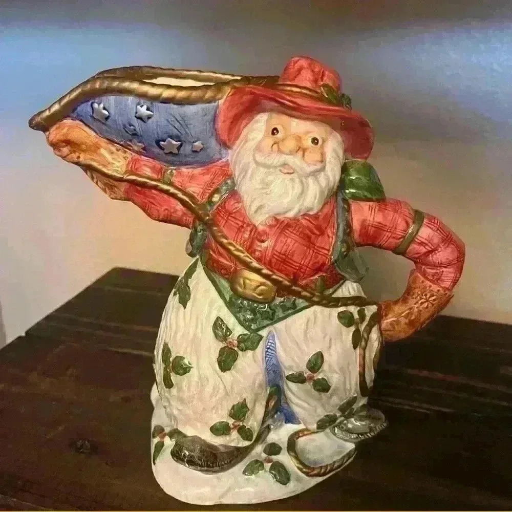 *not for sale* 1995 Fitz and Floyd Christmas Santa Cowboy Ceramic Pitcher
